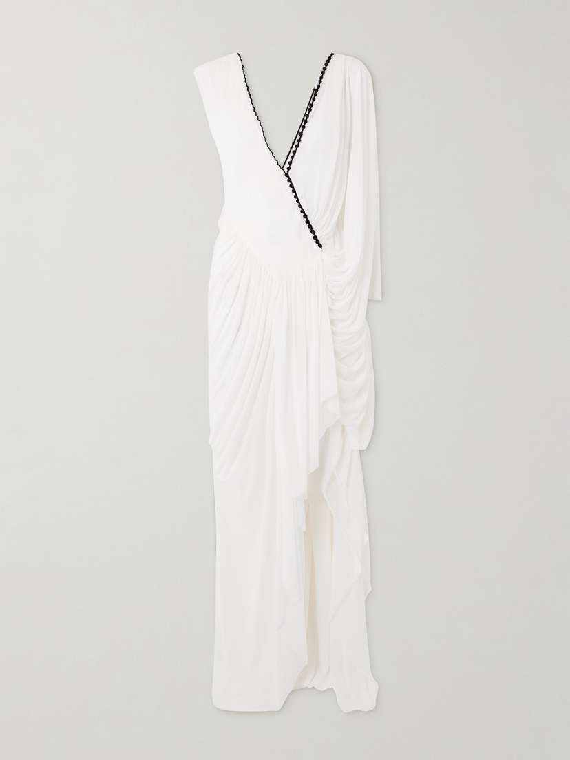 Christopher Esber Sevi Cape-effect Asymmetric Draped Silk Chiffon-trimmed Jersey Midi Dress - UK 6