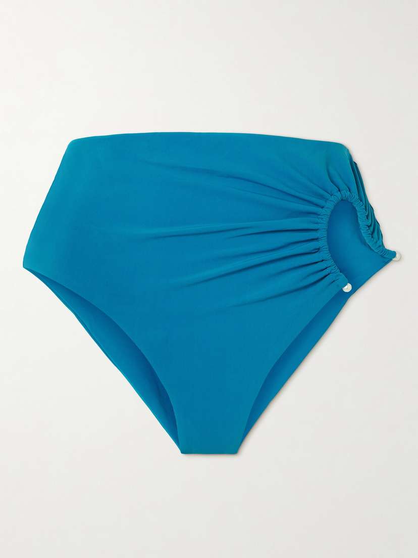 Christopher Esber Crescent Embellished Cutout Ruched Bikini Briefs