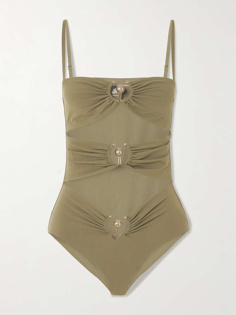 Christopher Esber Pierced Orbit Embellished Cutout Swimsuit