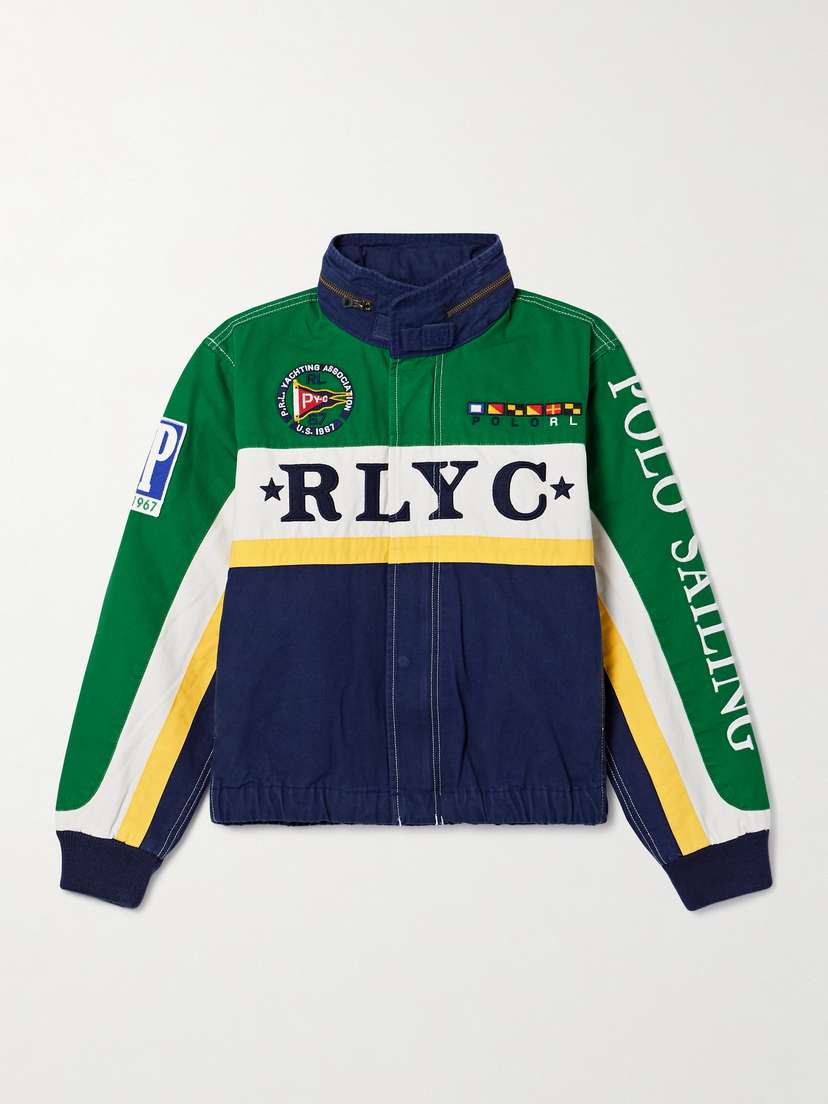 Polo Ralph Lauren Appliquéd Embroidered Paneled Cotton-canvas Jacket
