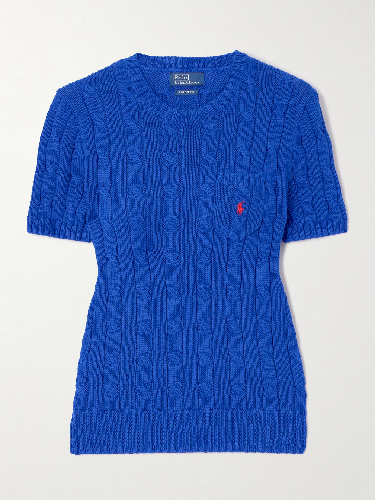 Polo Ralph Lauren Cable Knit Sweater Chest Pocket In Blue