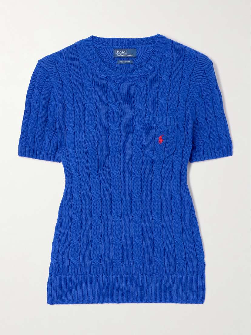 Polo Ralph Lauren Embroidered Cable-knit Cotton Sweater
