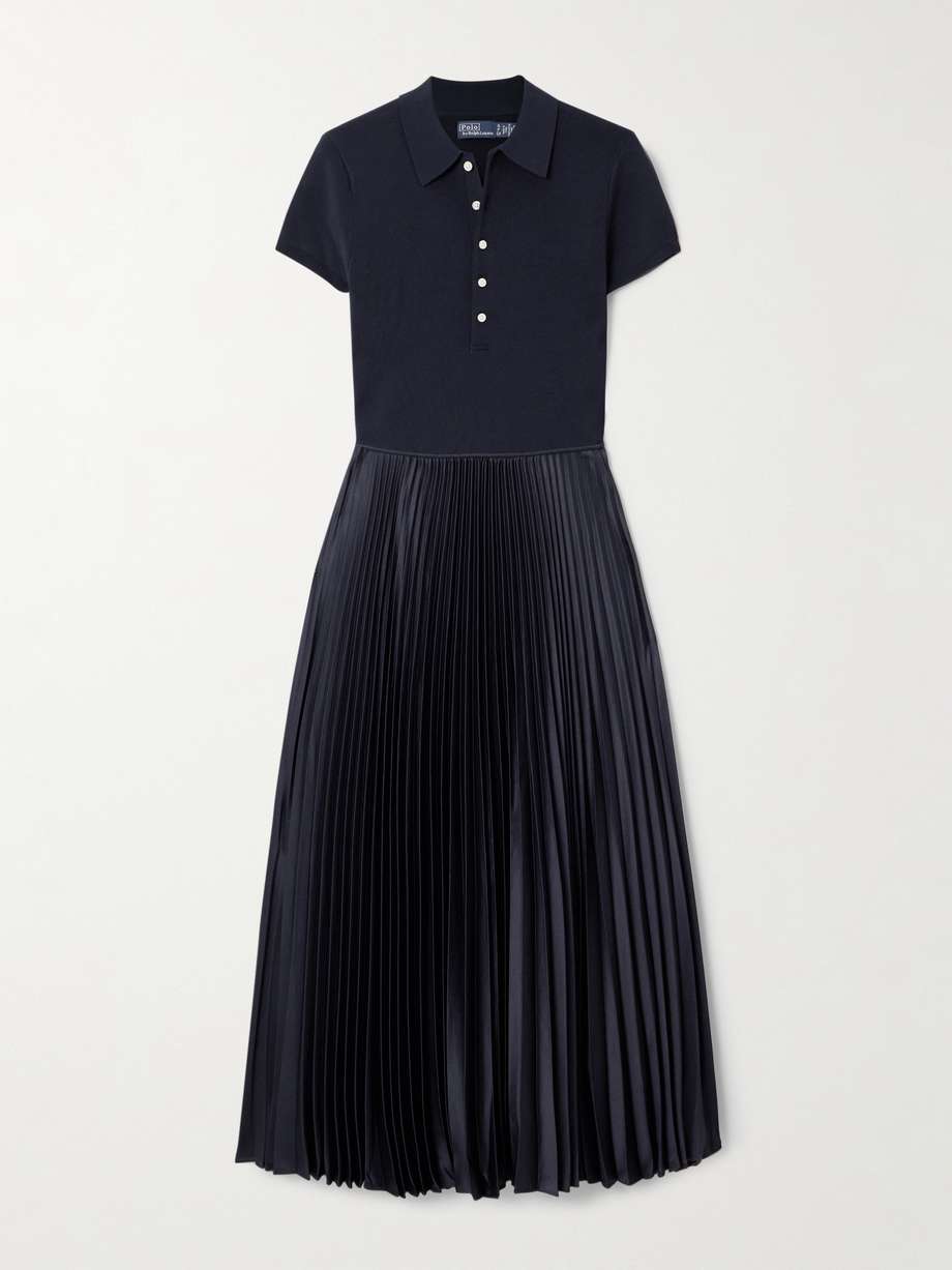 pleated stretch-knit and recycled-satin midi dress