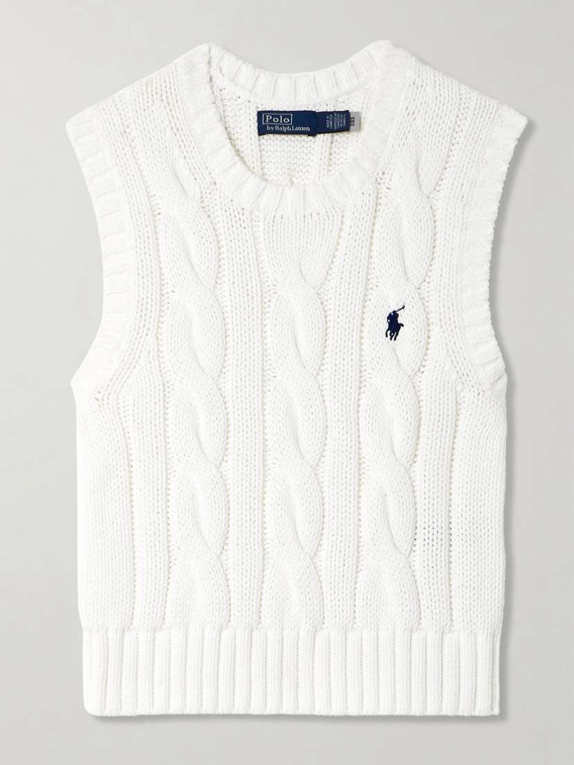Polo Ralph Lauren Embroidered Cable-knit Cotton Vest