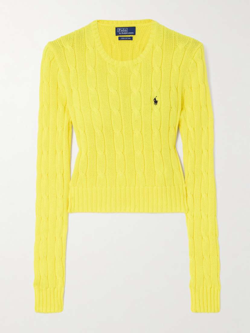 Polo Ralph Lauren Logo-embroidered Cropped Cable-knit Cotton Sweater