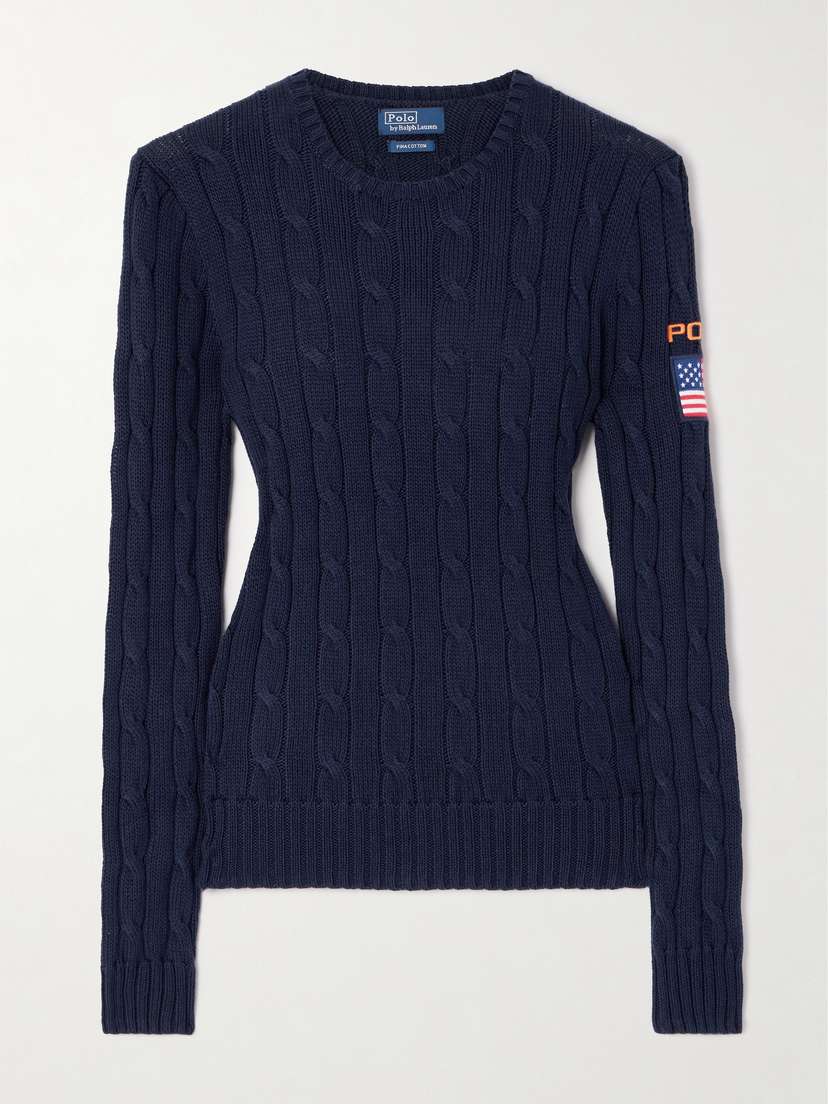Polo Ralph Lauren Julianna Embroidered Cable-knit Cotton Sweater