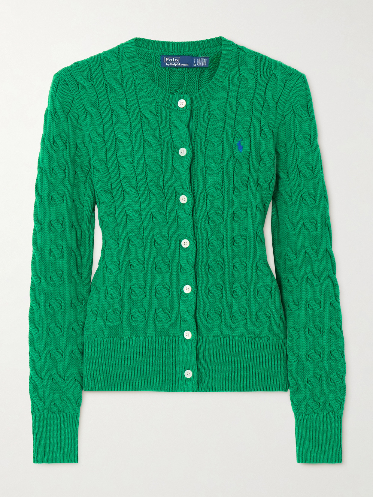 Polo Ralph Lauren Cable-knit Cotton Crewneck Cardigan In Green