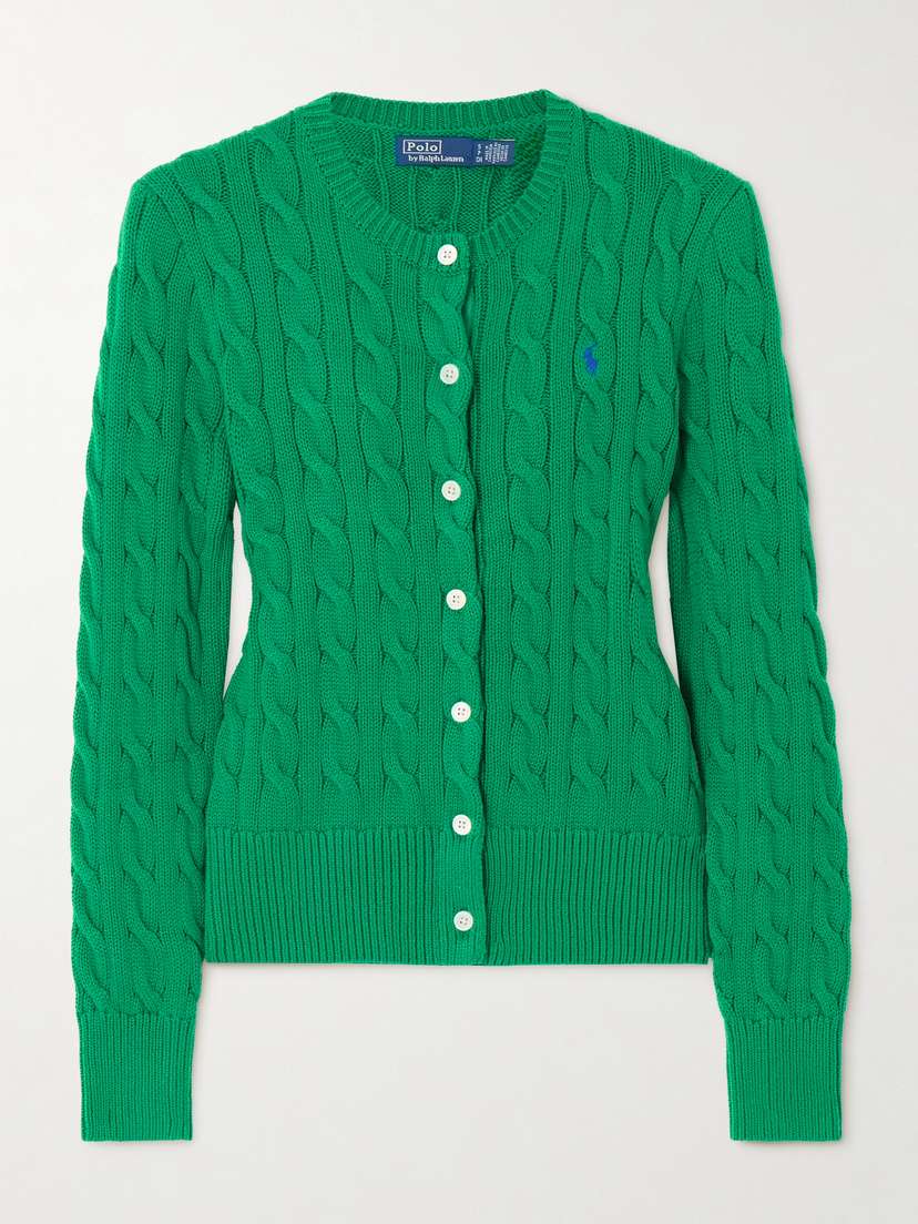 Polo Ralph Lauren Embroidered Cable-knit Cotton Cardigan - xx small