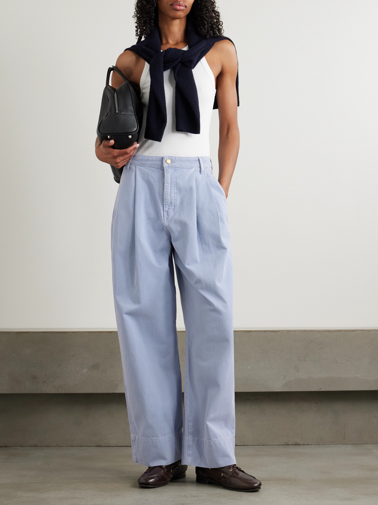 B SIDES MARTIN PLEATED COTTON-TWILL BARREL-LEG PANTS