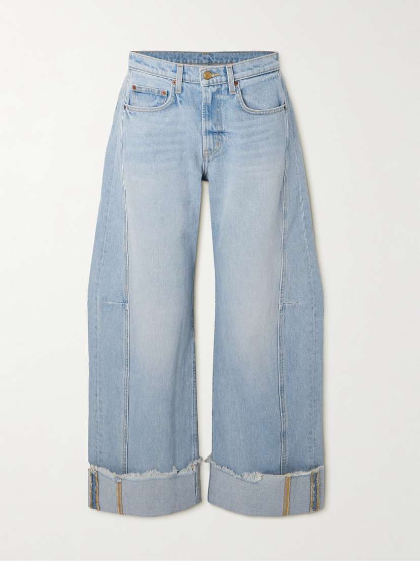 B SIDES Relaxed Cuffed Lasso Frayed Paneled Mid-rise Wide-leg Jeans