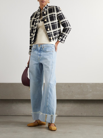 B Sides Relaxed Cuffed Lasso frayed paneled mid-rise wide-leg jeans