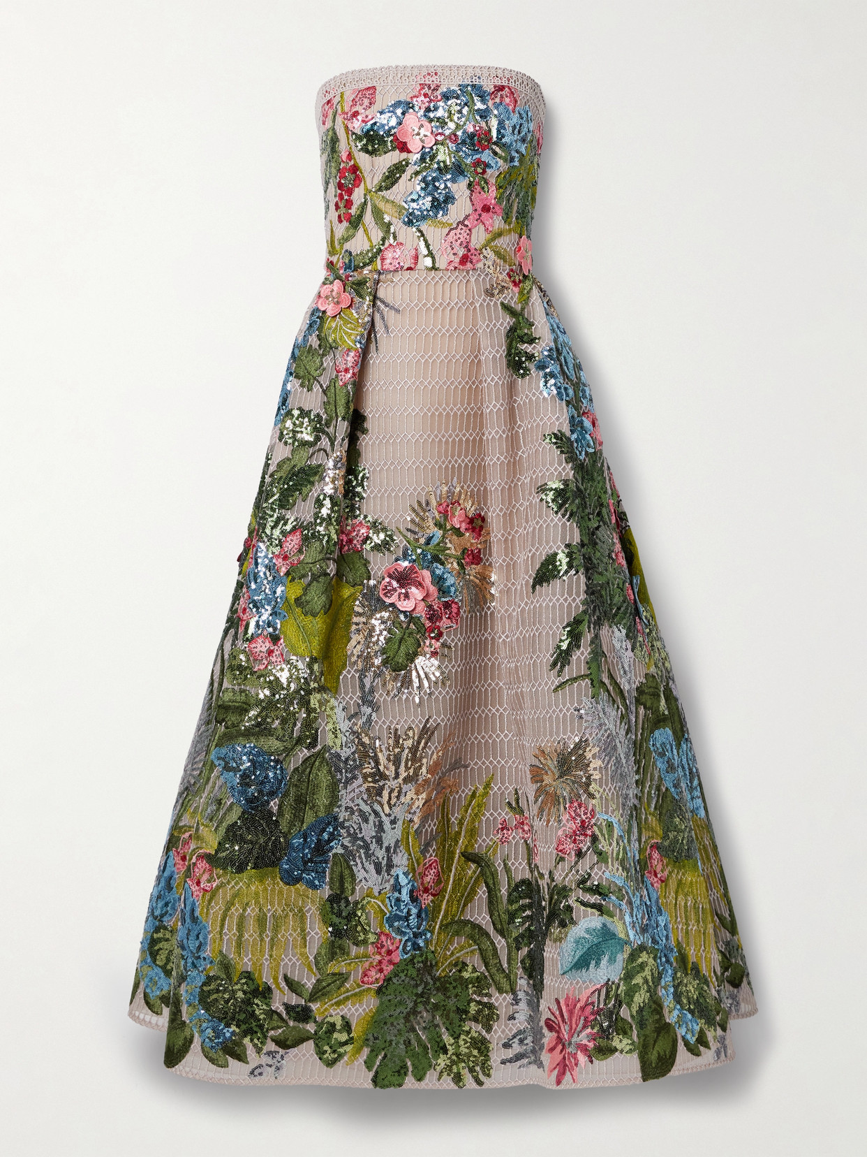 Elie Saab Strapless Sequin-embellished Embroidered Tulle Gown In Neutrals