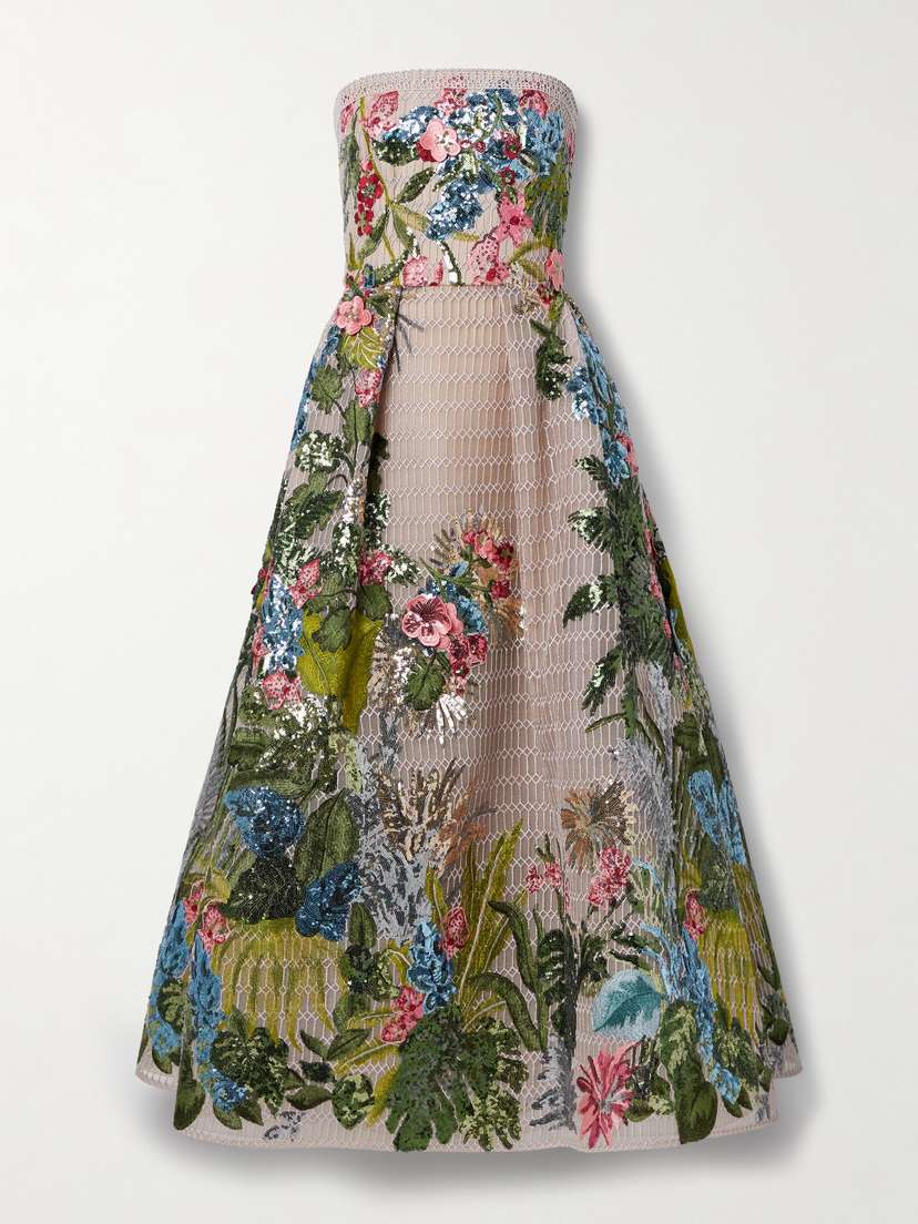 Elie Saab Strapless Sequin-embellished Embroidered Tulle Gown