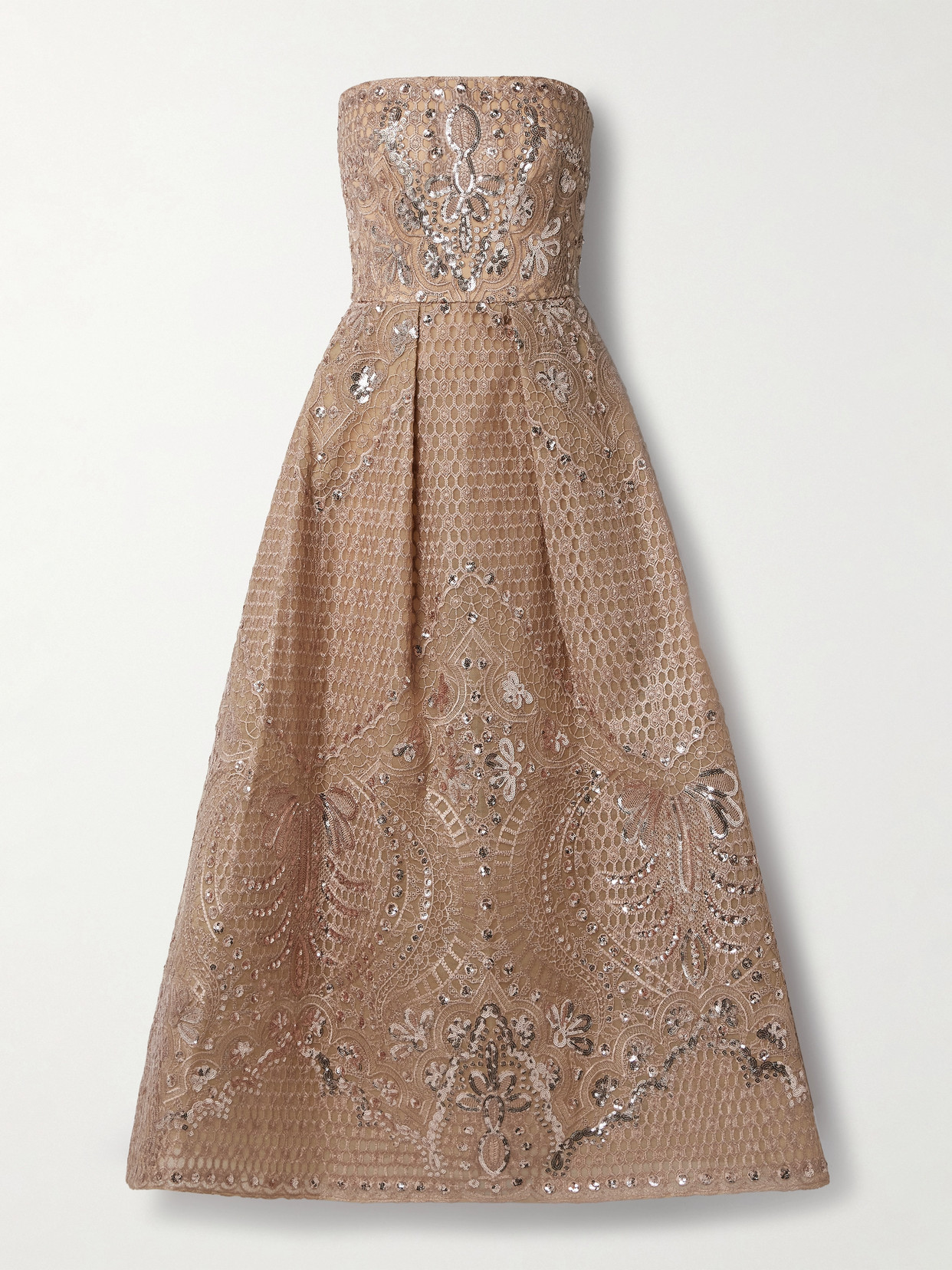 Elie Saab Strapless Sequined Embroidered Tulle Midi Dress In Pink
