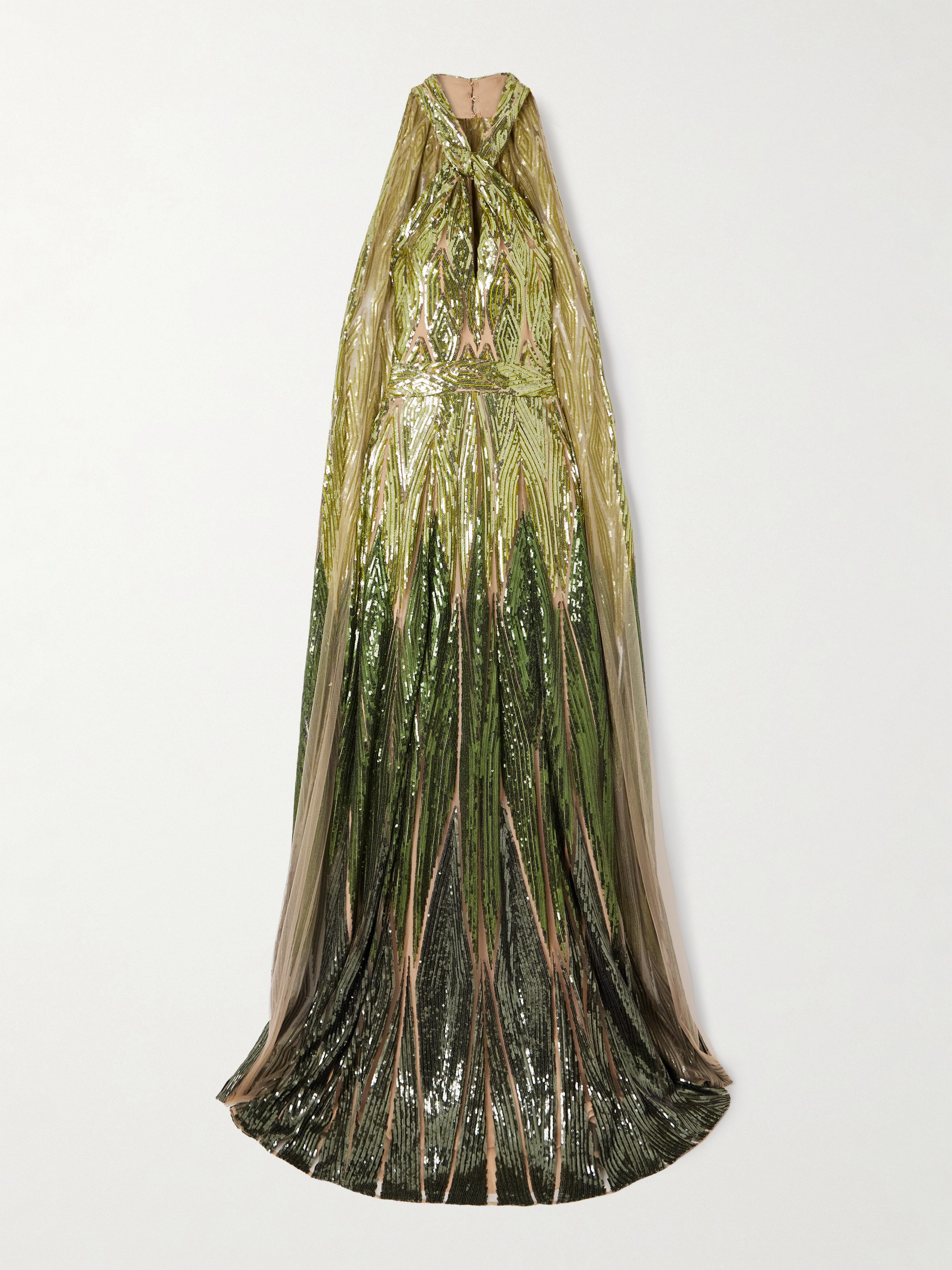 elie saab green sequin dress Off-The-Shoulder Sequin Gown, GRADIENT GREEN / 6 main image 0