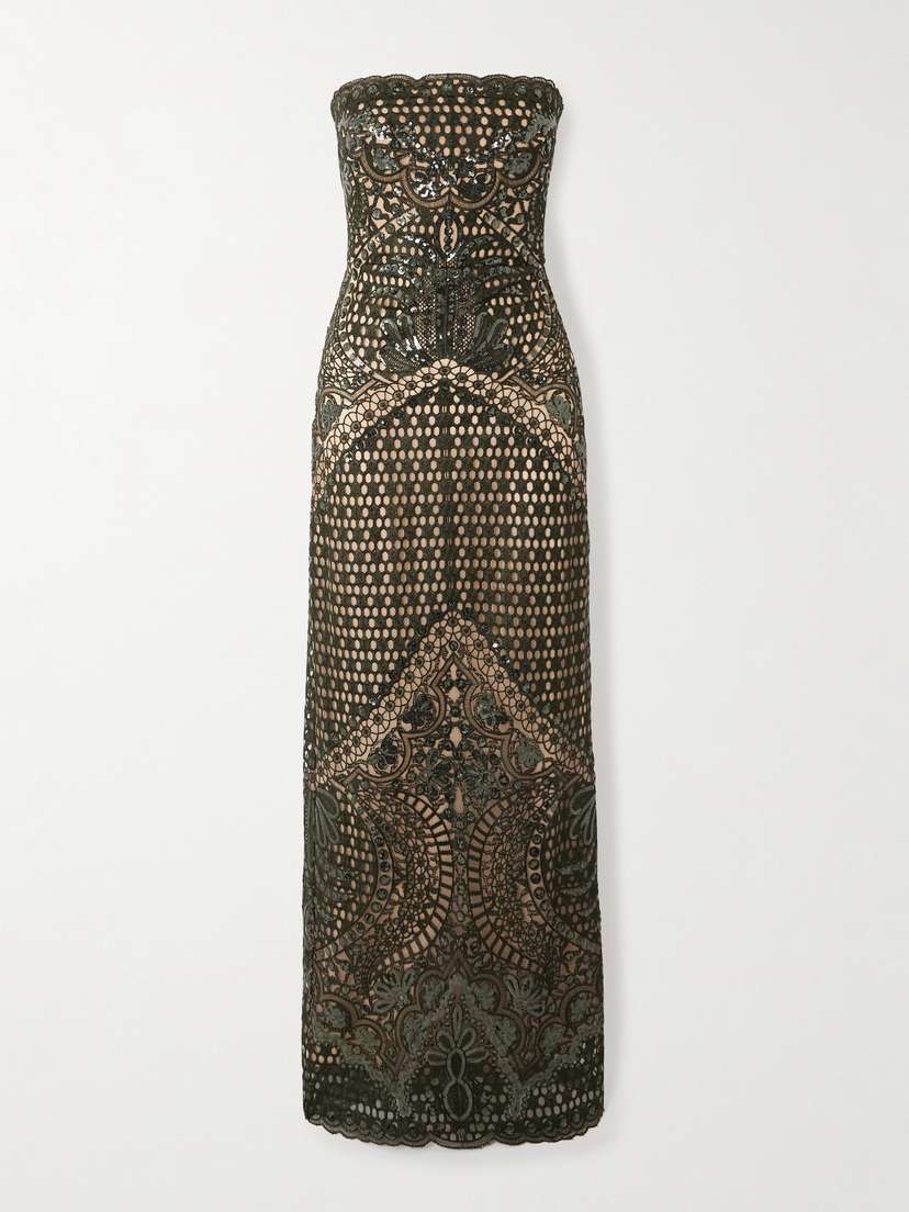 Elie Saab Strapless Sequin-embellished Embroidered Tulle Gown