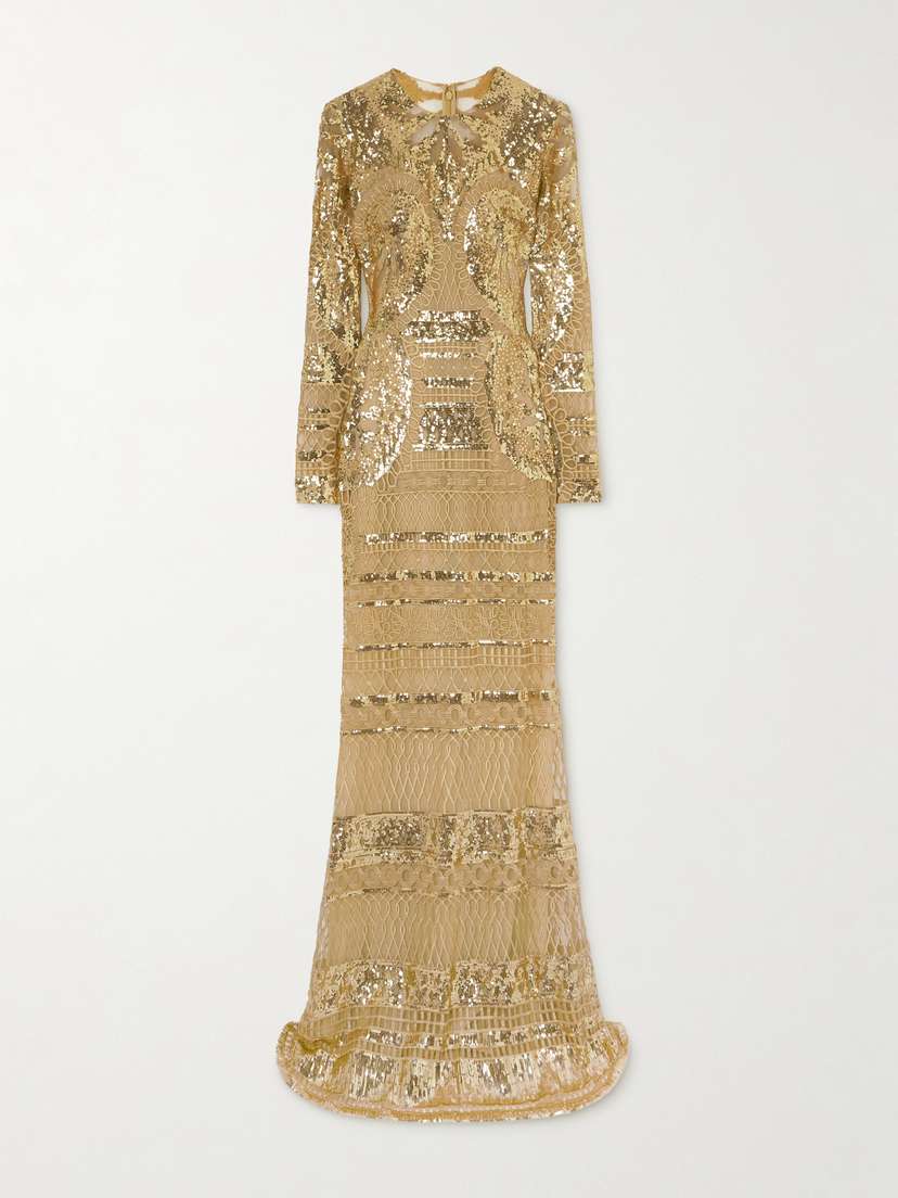 Elie Saab Sequin-embellished Embroidered Tulle Gown