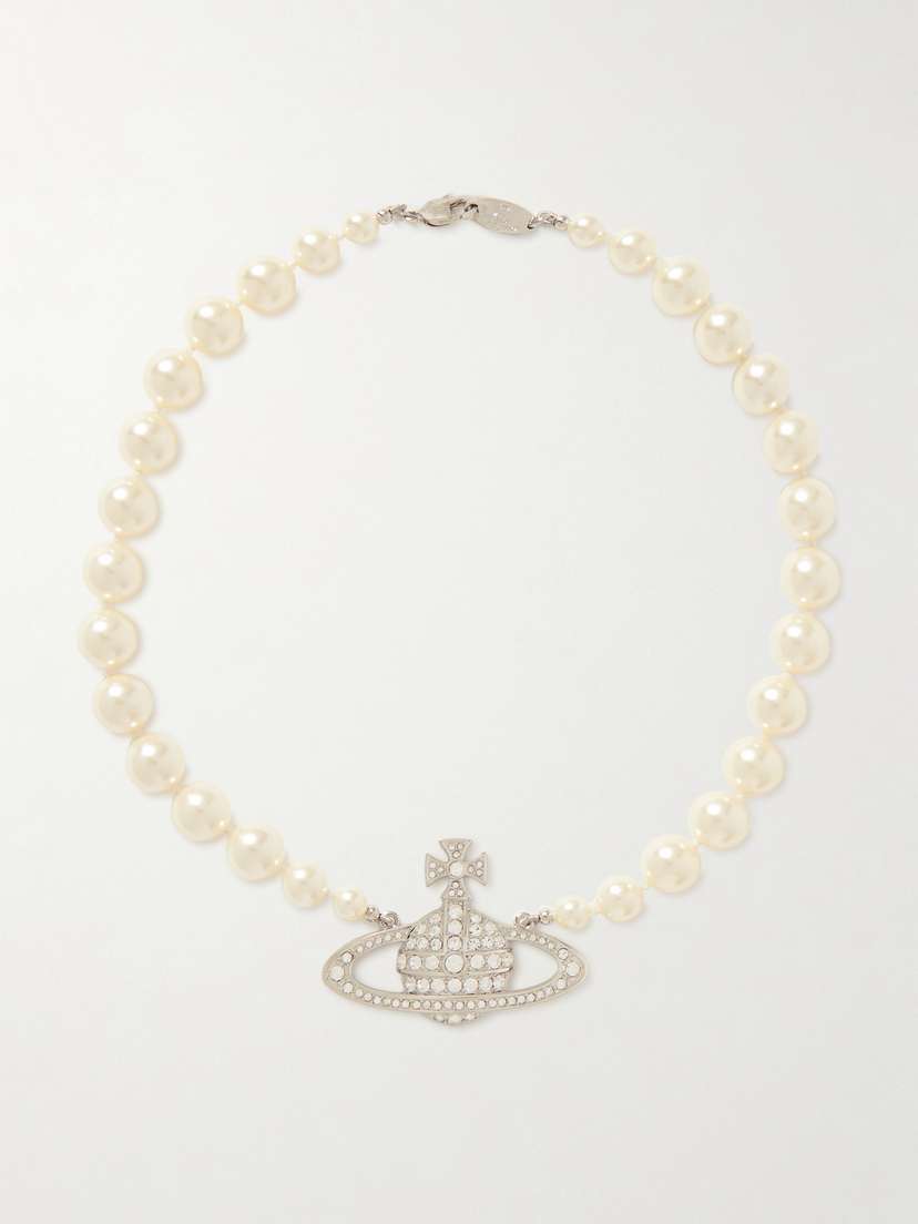 Vivienne Westwood One Row Bas Relief Silver-tone, Faux Pearl And Crystal Choker