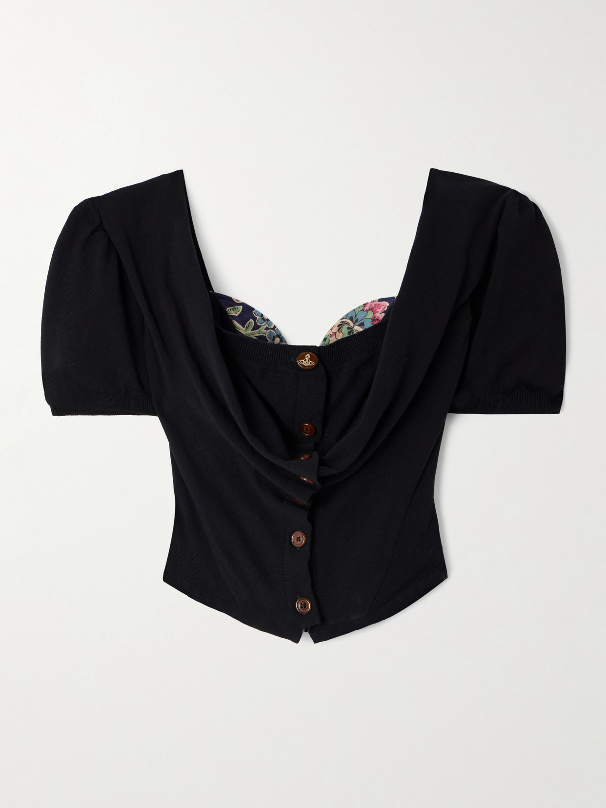 Vivienne Westwood Asymmetric Heart Crop Top With Puff Sleeves In Black
