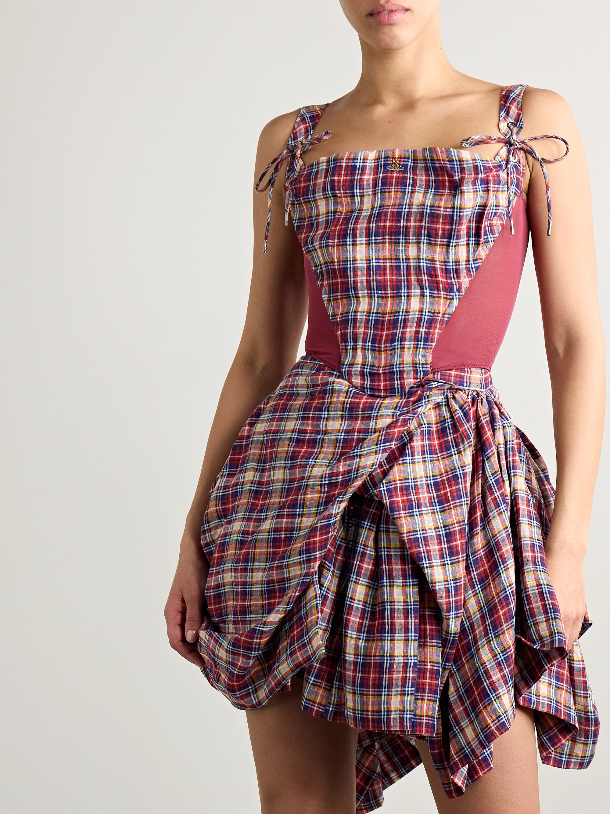 Vivienne Westwood - Puppy mesh-trimmed checked linen and cotton