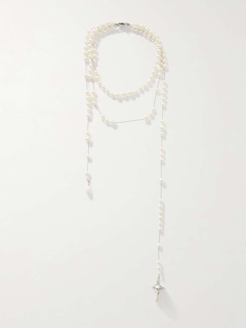 Vivienne Westwood Broken Silver-tone, Faux Pearl And Crystal Necklace