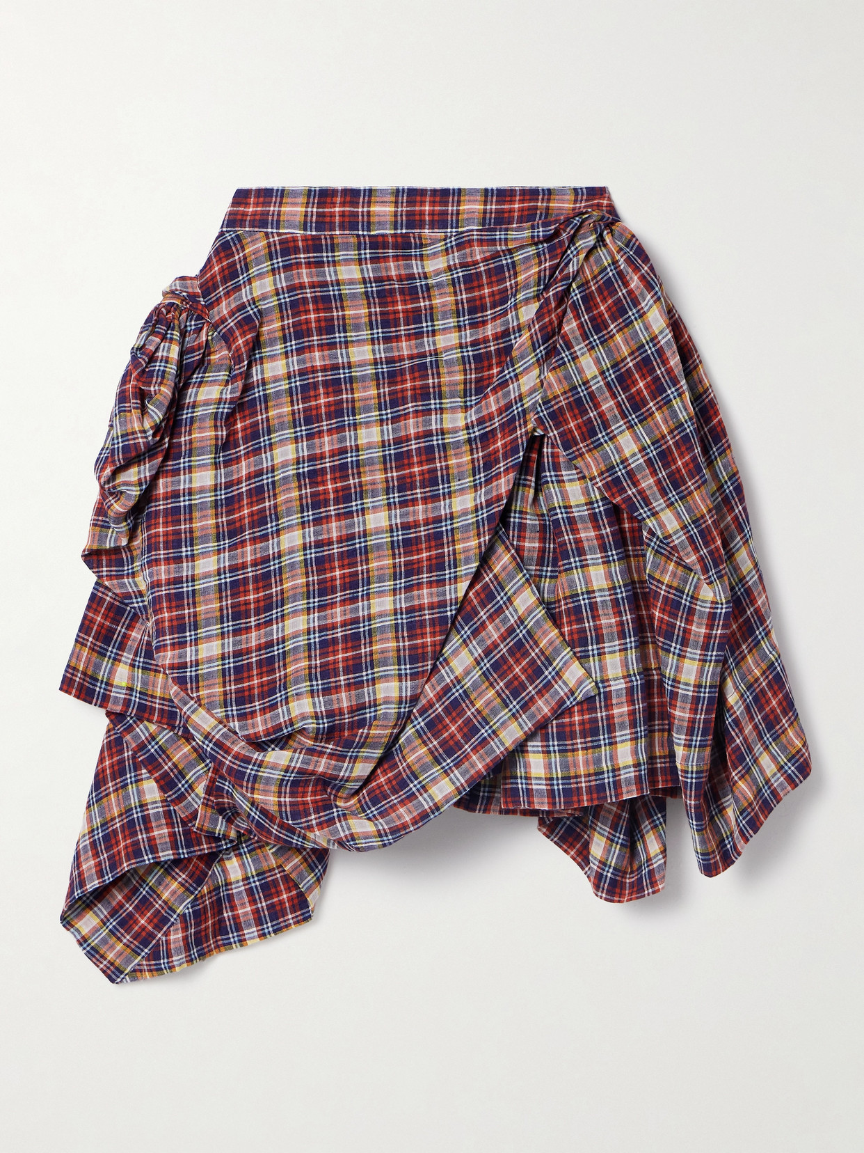 Vivienne Westwood Nymph Asymmetric Gathered Checked Linen And Cotton-blend Mini Skirt In Red