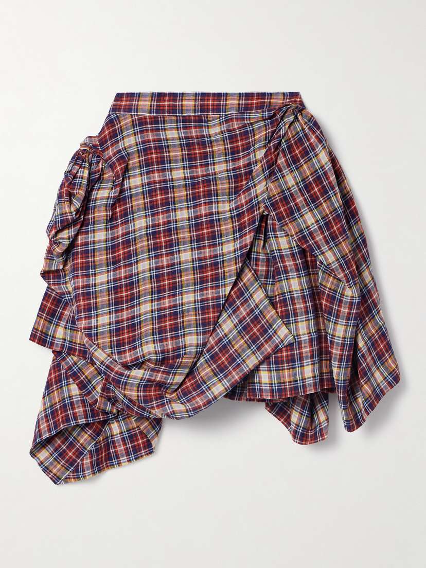 Vivienne Westwood Nymph Asymmetric Gathered Checked Linen And Cotton-blend Mini Skirt