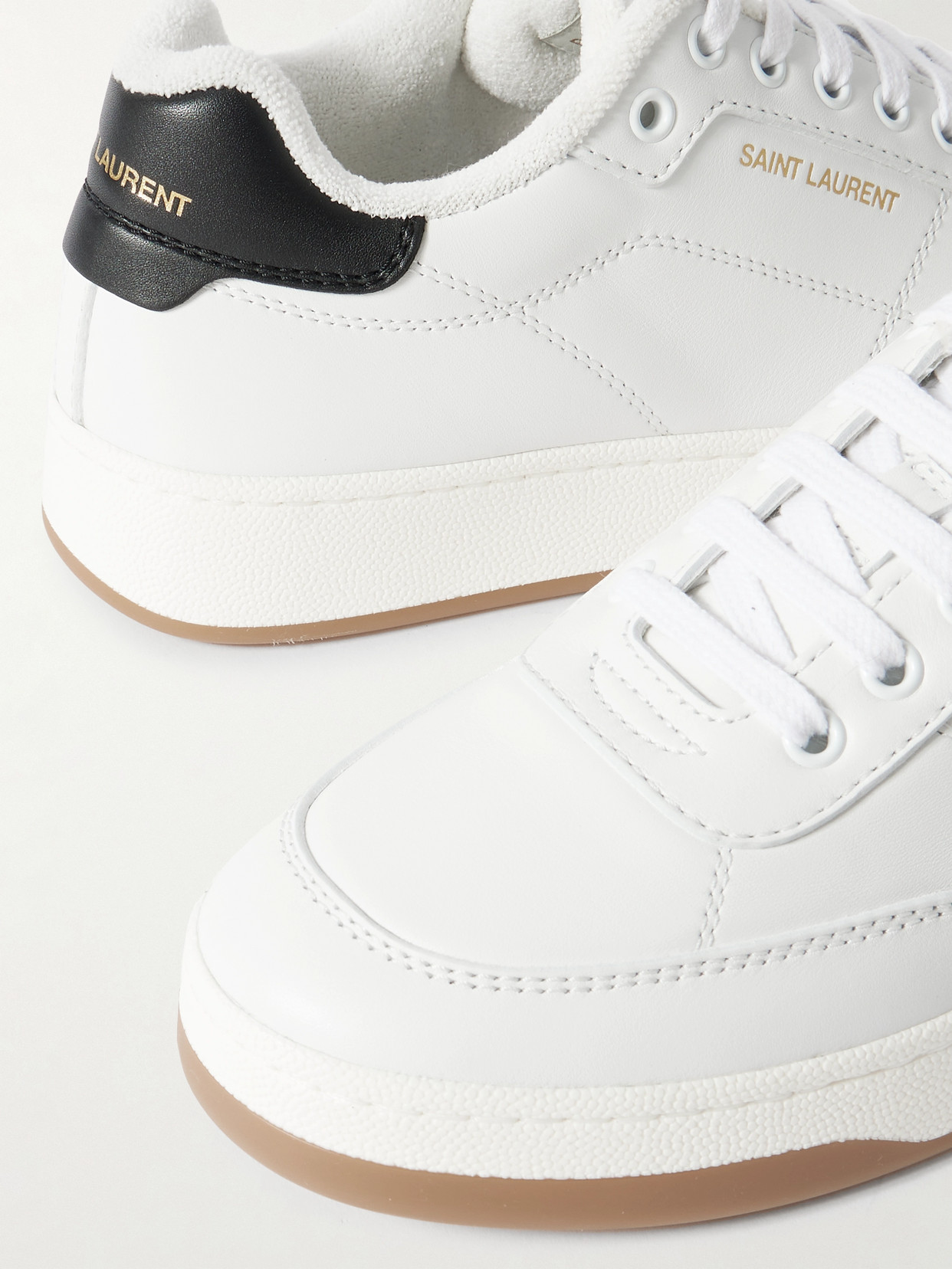 Shop Saint Laurent Sl/61 Logo-print Leather Sneakers In White