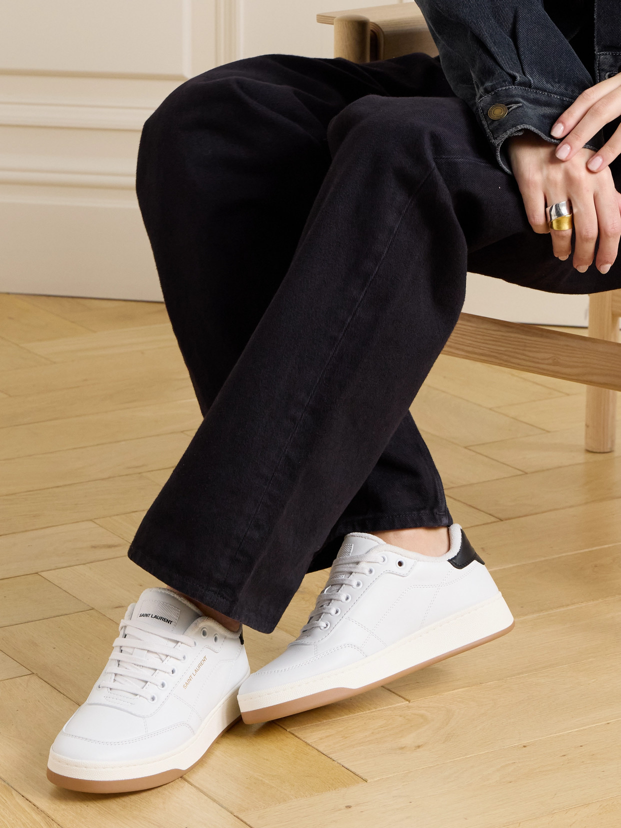 Shop Saint Laurent Sl/61 Logo-print Leather Sneakers In White