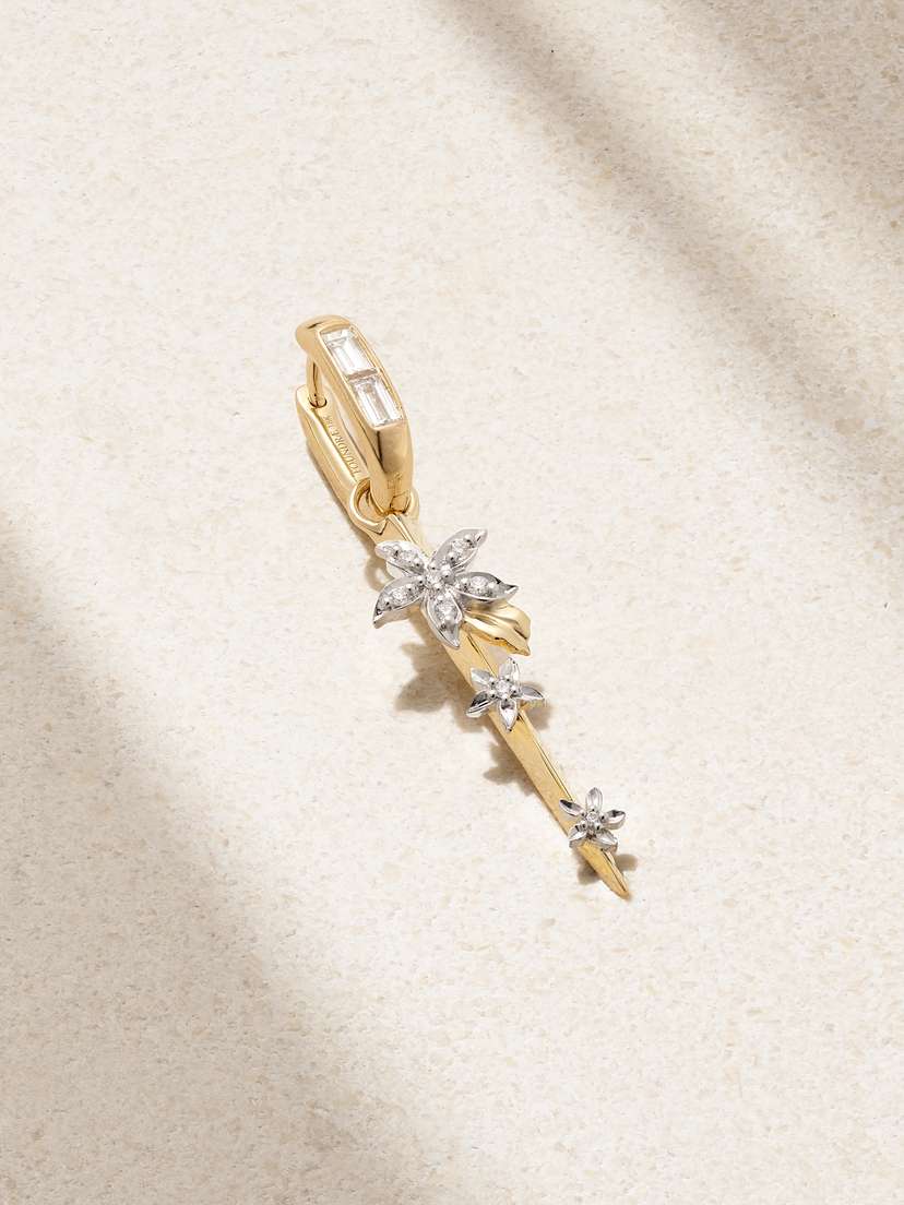 Foundrae Blossoms Resilience 18-karat Yellow And White Gold Diamond Single Hoop Earring