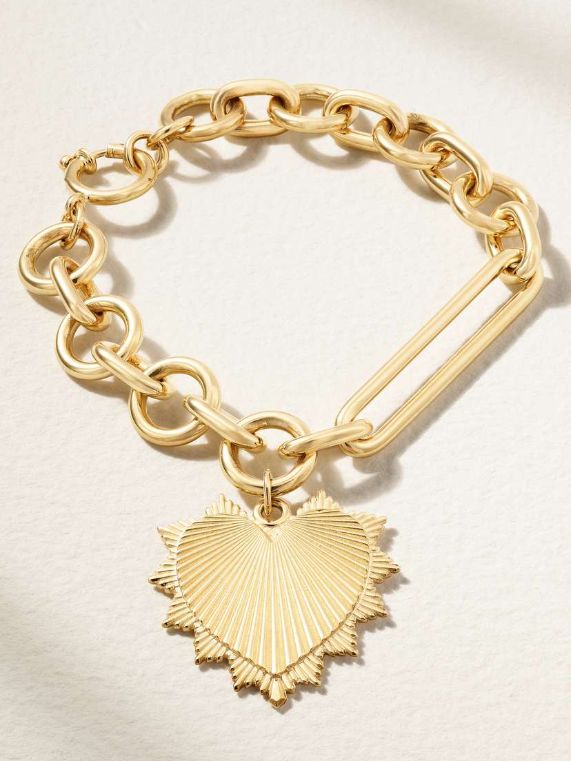 Foundrae Heart Mixed Oversized Clip 18-karat Gold Bracelet