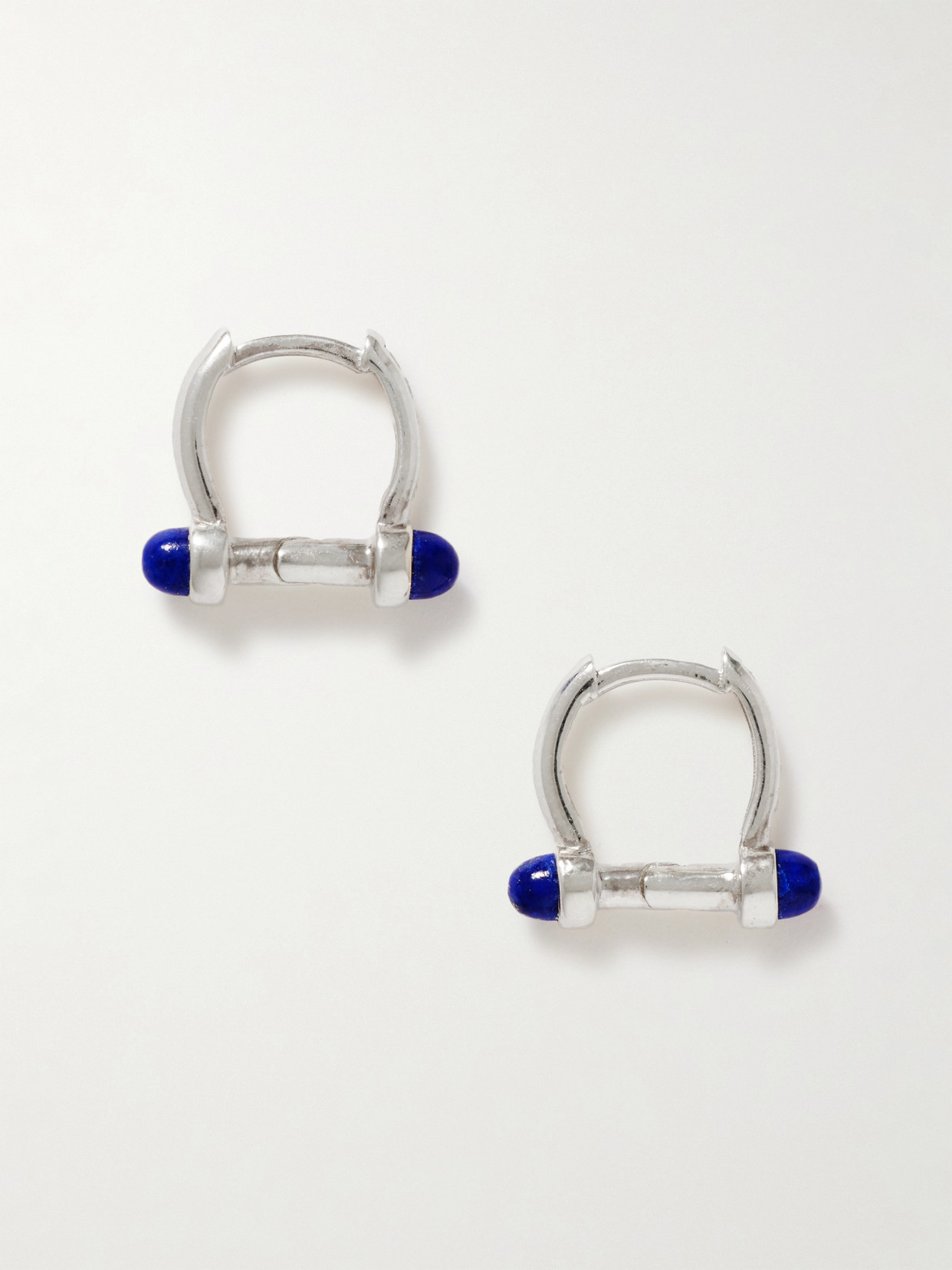 Loren Stewart - Barbell Sterling Silver, Lapis Lazuli And Laboratory-grown Diamond Hoop Earrings - Blue