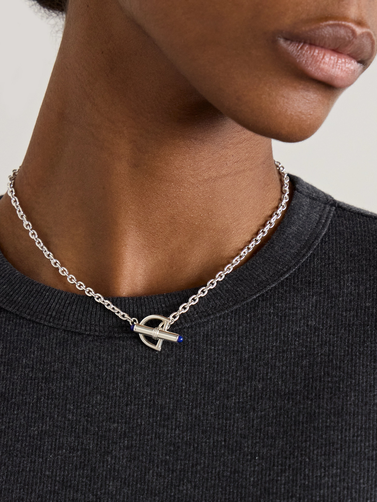 Loren Stewart Barbell Sterling Silver Lapis Lazuli Necklace In Blue