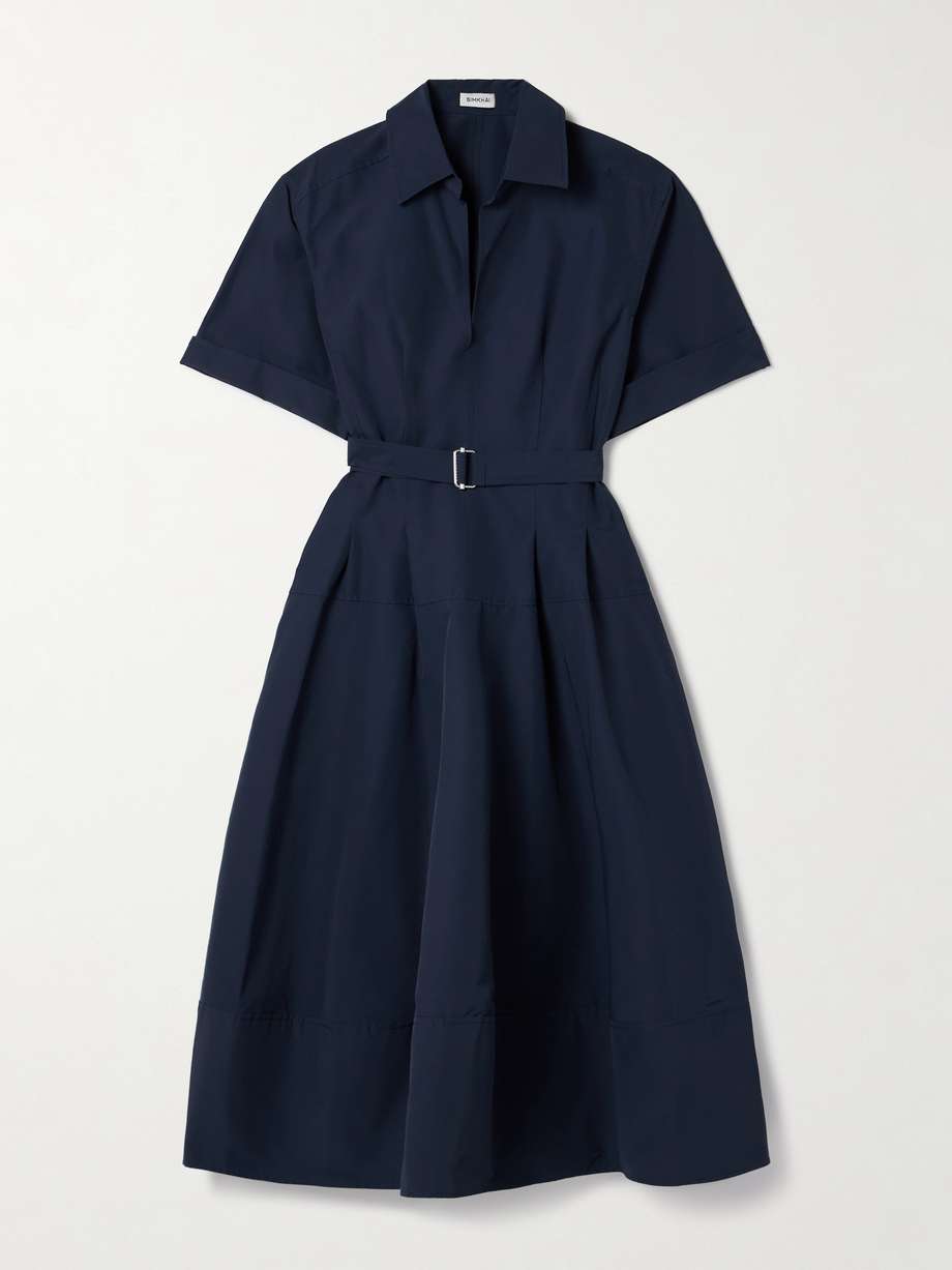 deanna belted cotton-blend faille midi shirt dress