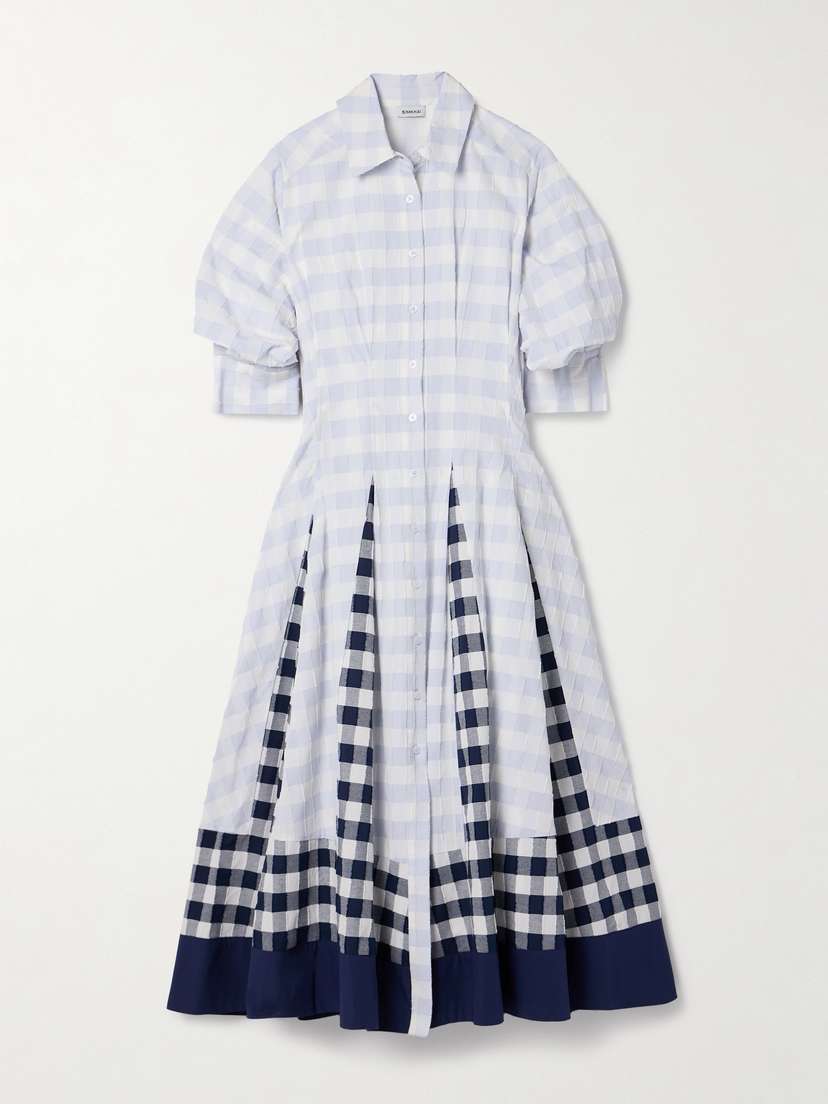 Simkhai Jazz Frayed Paneled Checked Cotton-voile Midi Shirt Dress