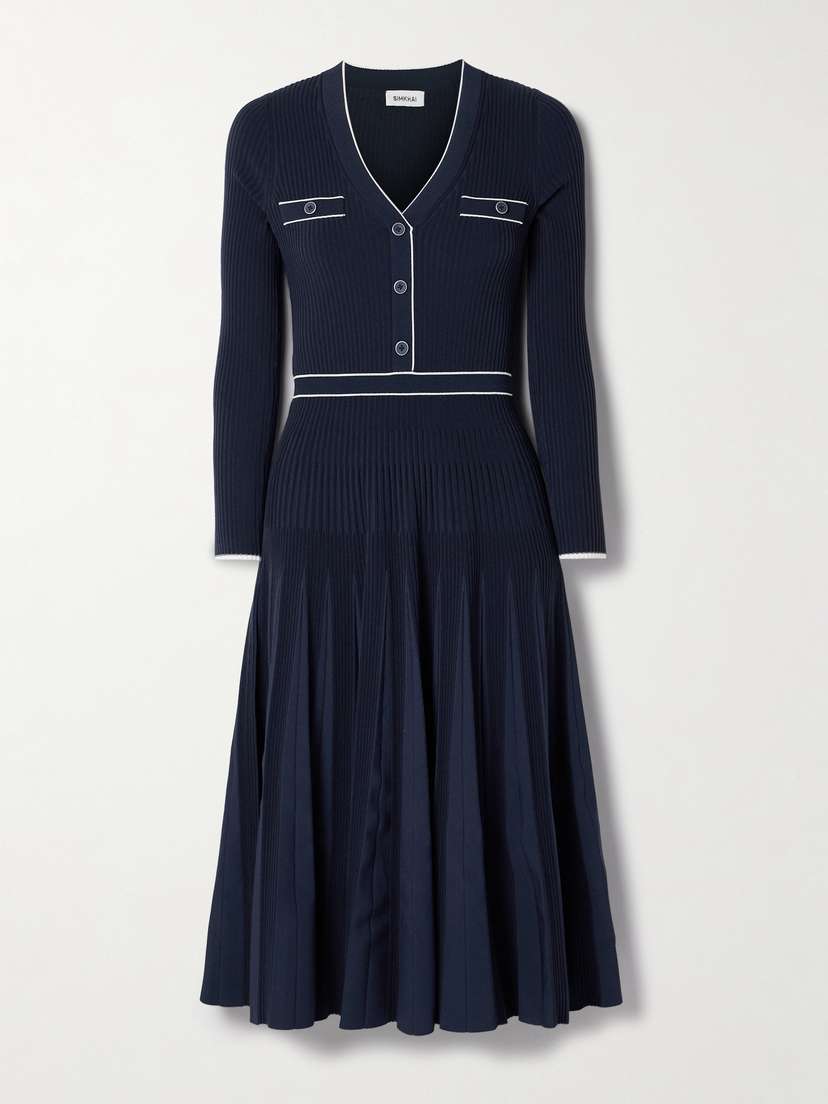 Simkhai Heloisa Pleated Striped Ribbed-knit Midi Dress - x small