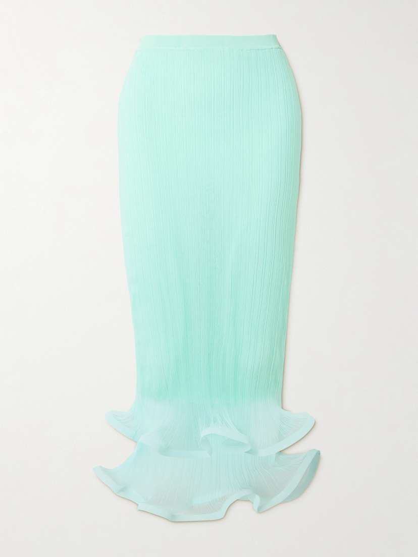 Simkhai Kelso Tiered Ruffled Plissé Midi Skirt