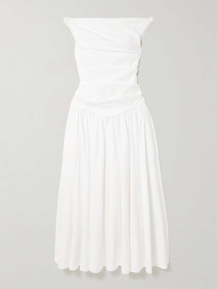 Simkhai Cersei Off-the-shoulder Draped Cotton-blend Poplin Midi Dress