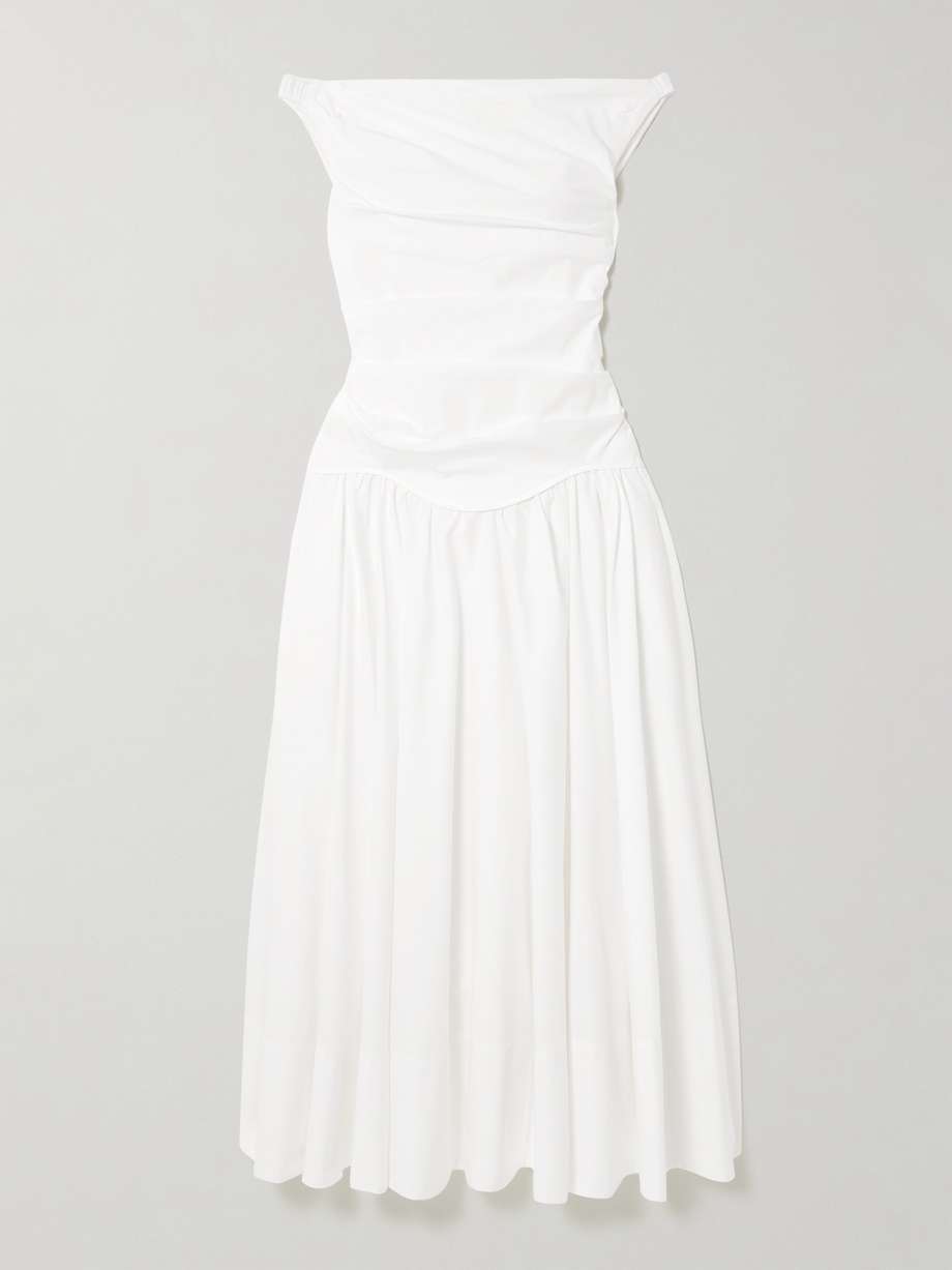 cersei off-the-shoulder draped cotton-blend poplin midi dress