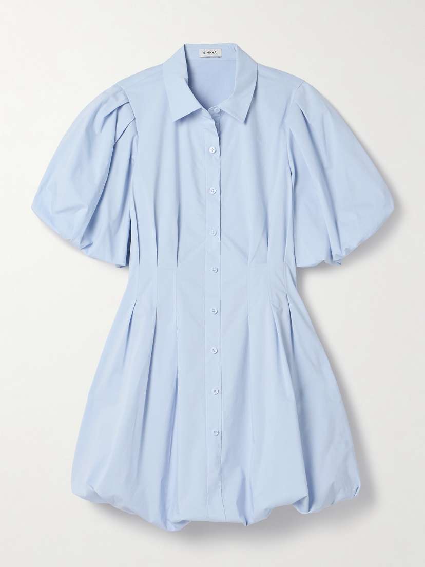 Simkhai Cleo Pleated Cotton-blend Mini Shirt Dress