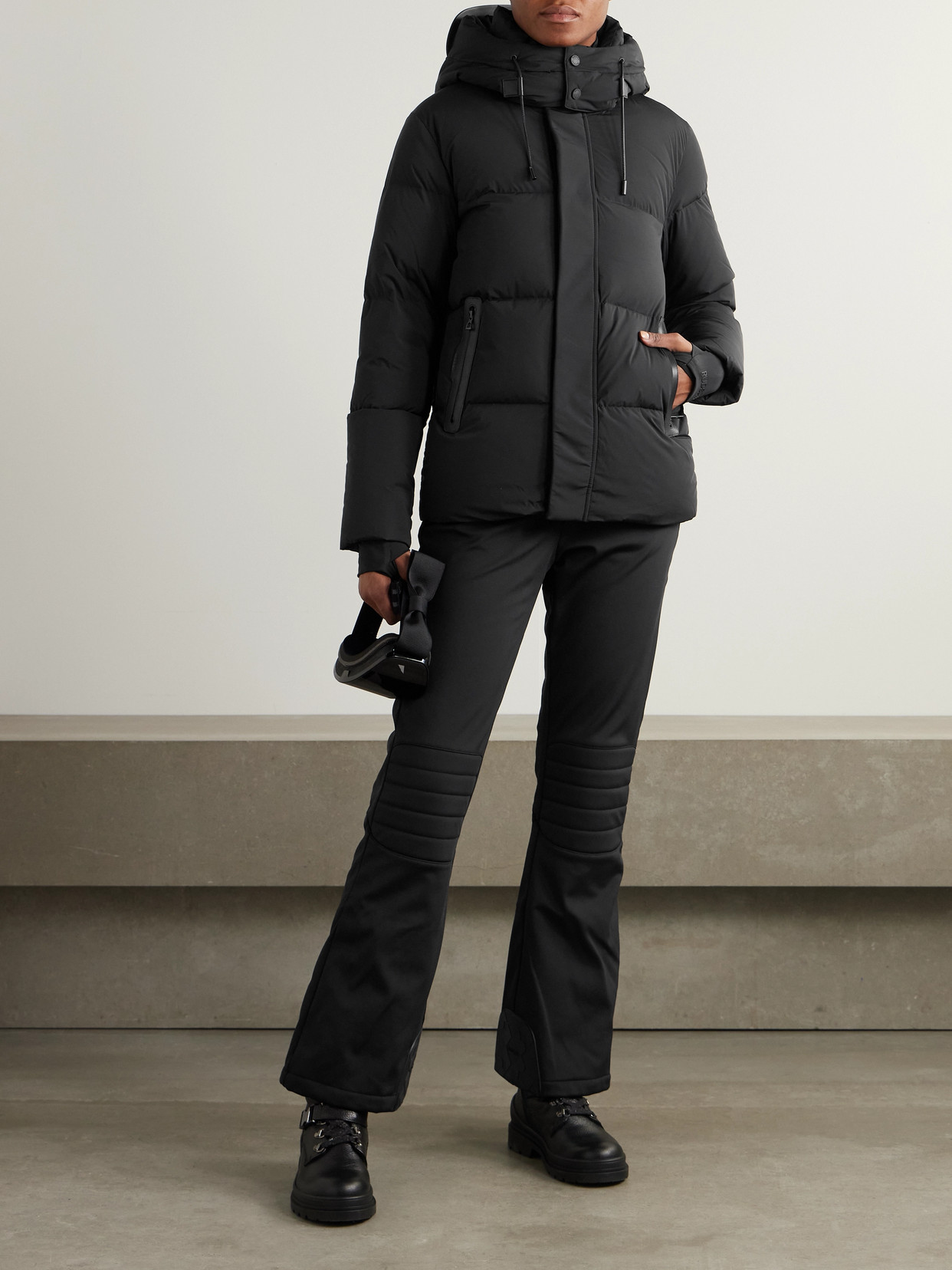 Rudsak + Net Sustain Danna Appliquéd Quilted Hooded Soft-stretch Down Ski Jacket In Black