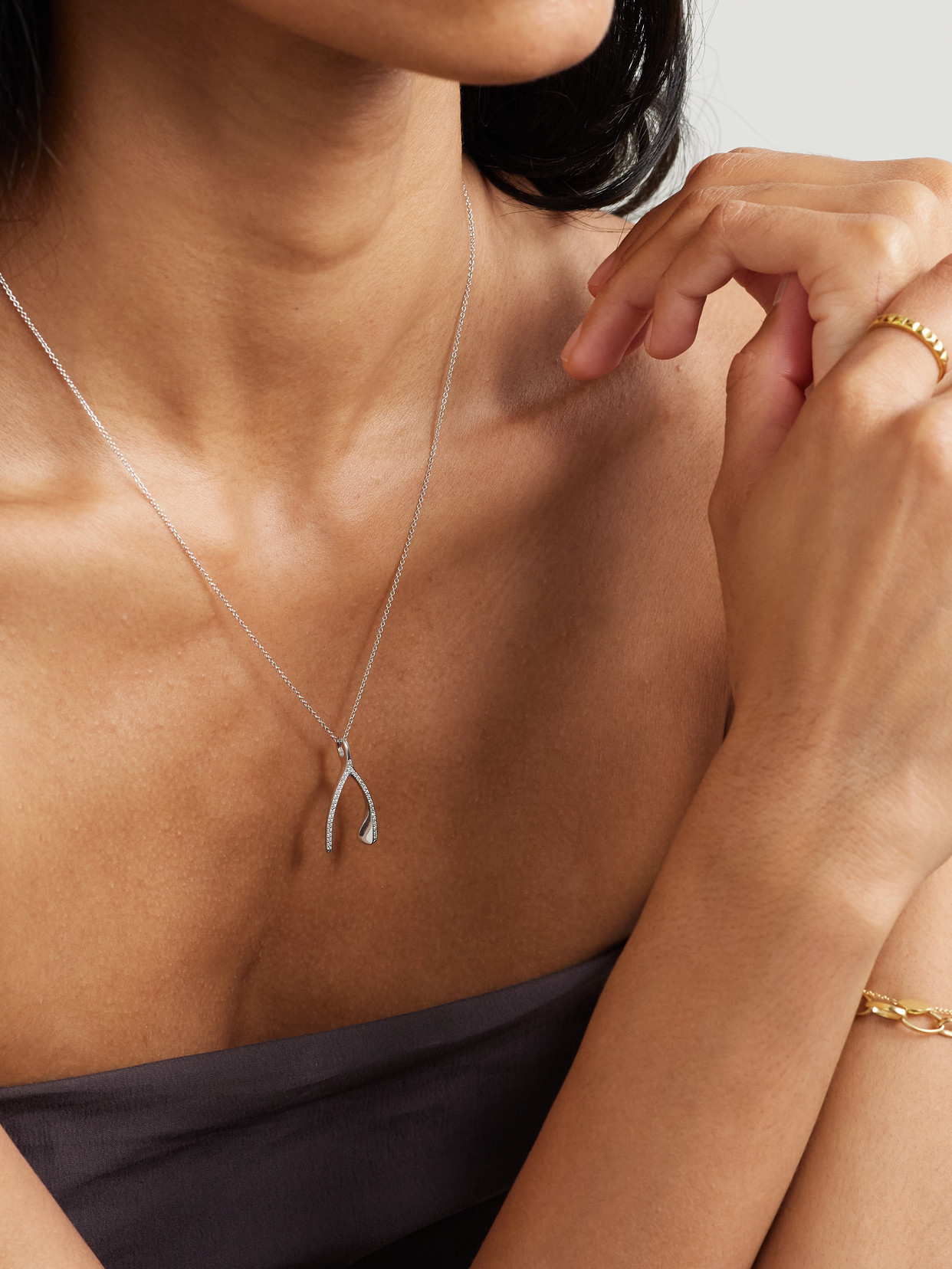 Jennifer Meyer Wishbone 18-karat White Gold Diamond Necklace In Silver