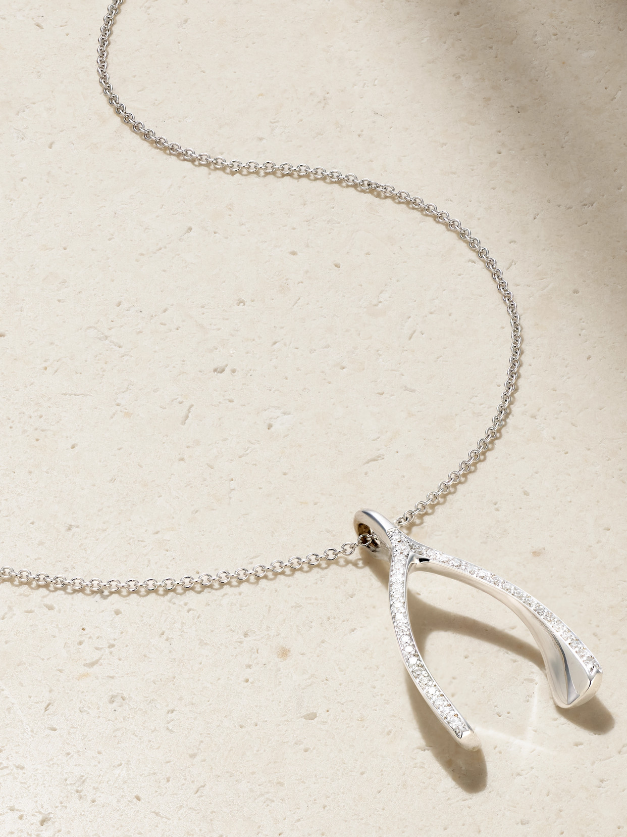 Jennifer Meyer Wishbone 18-karat White Gold Diamond Necklace In Silver