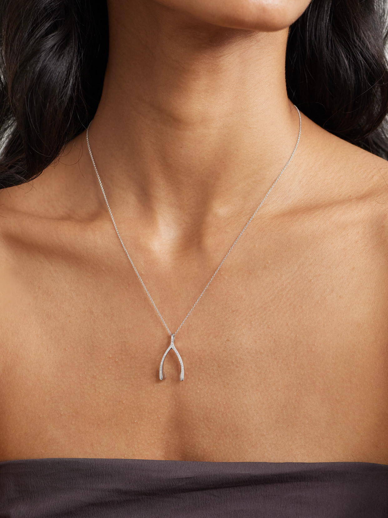 Jennifer Meyer Wishbone 18-karat White Gold Diamond Necklace In Silver