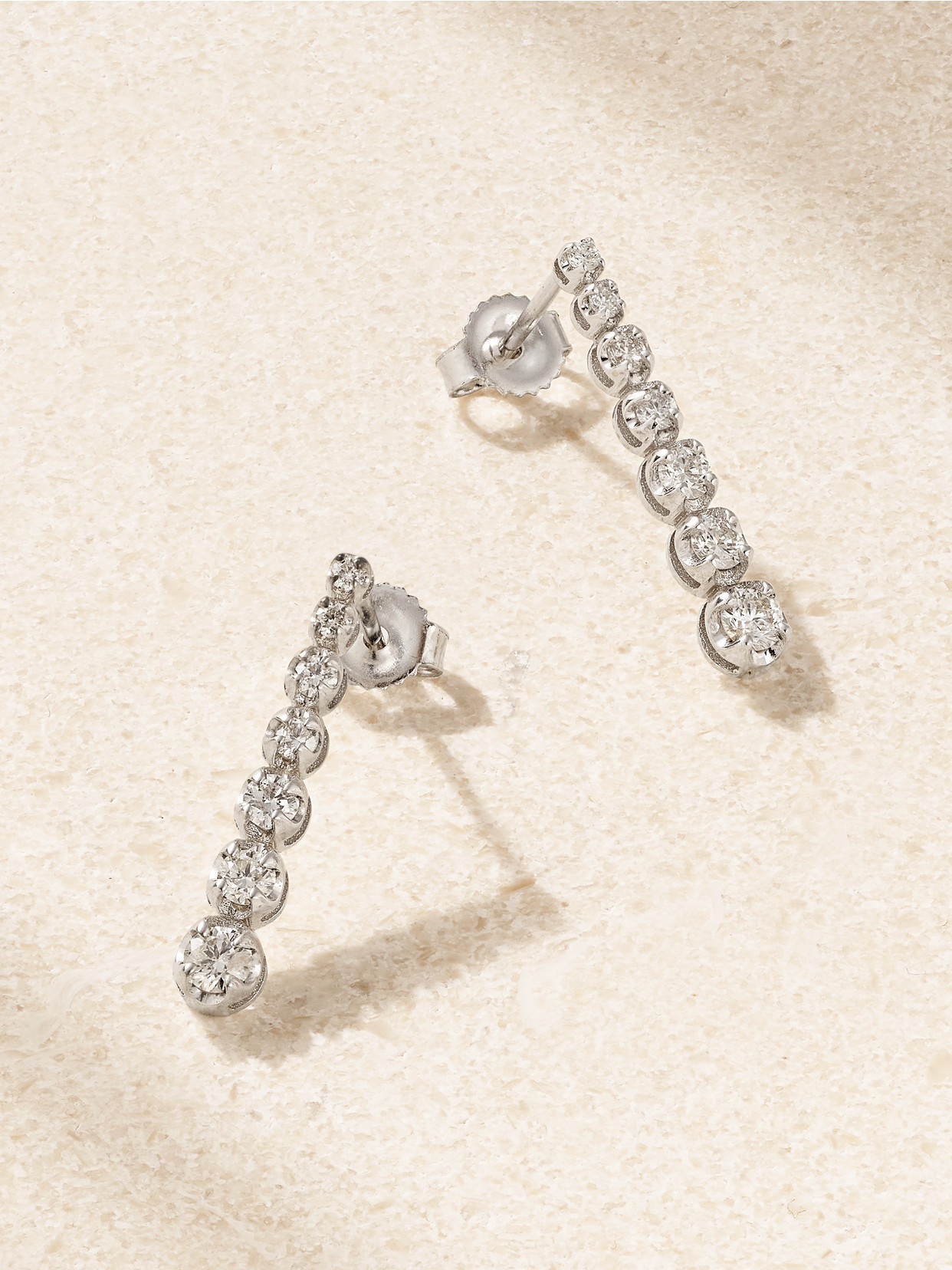 Jennifer Meyer Mini Graduated 18-karat White Gold Diamond Earrings In Metallic