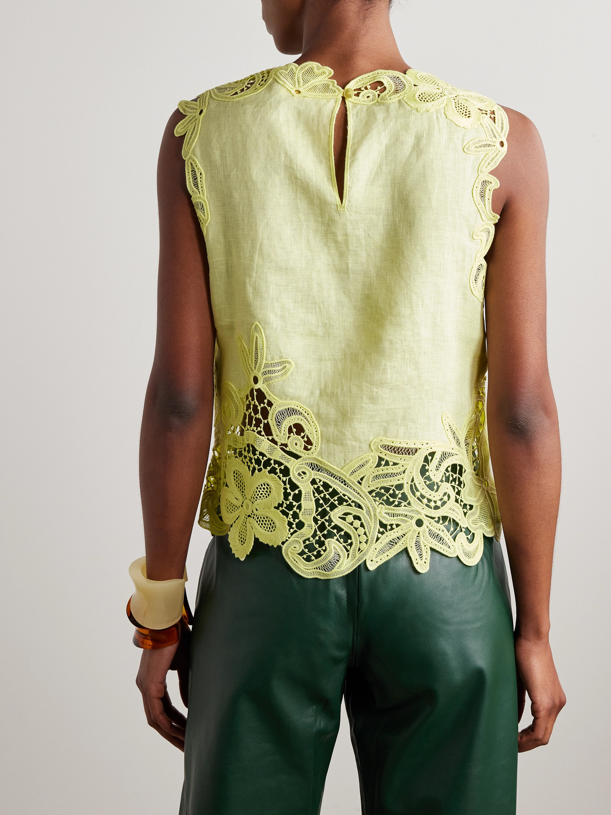 Ulla Johnson Marlis Guipure Lace-paneled Linen Top In Yellow