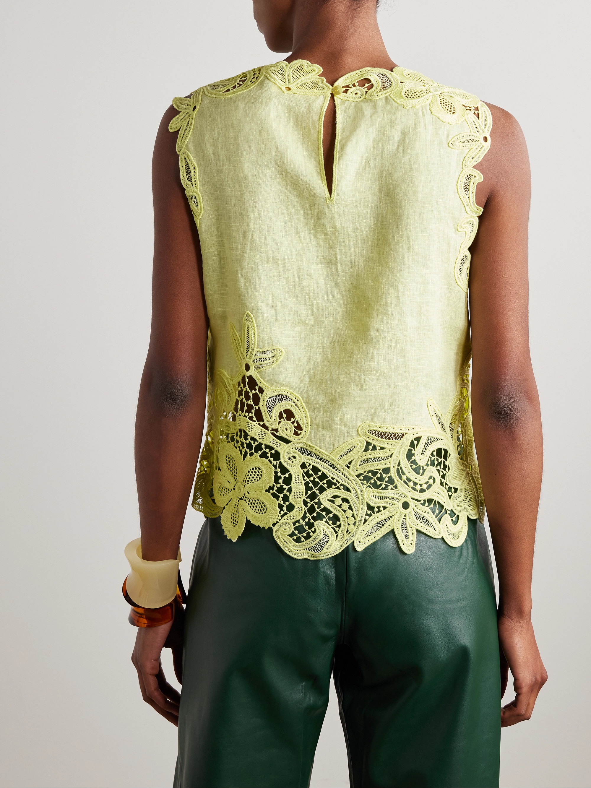 Ulla Johnson Marlis guipure lace-paneled linen top