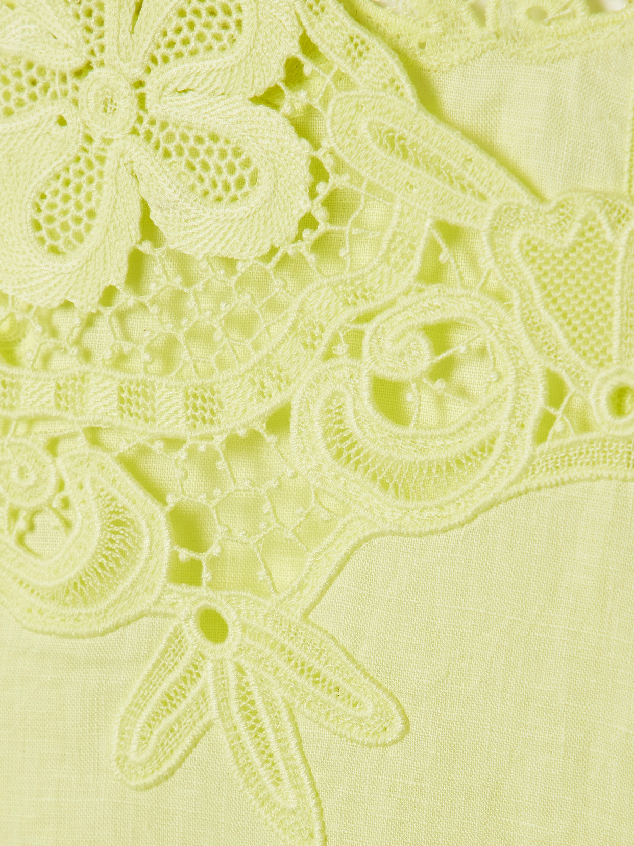 Ulla Johnson Marlis Guipure Lace-paneled Linen Top In Yellow