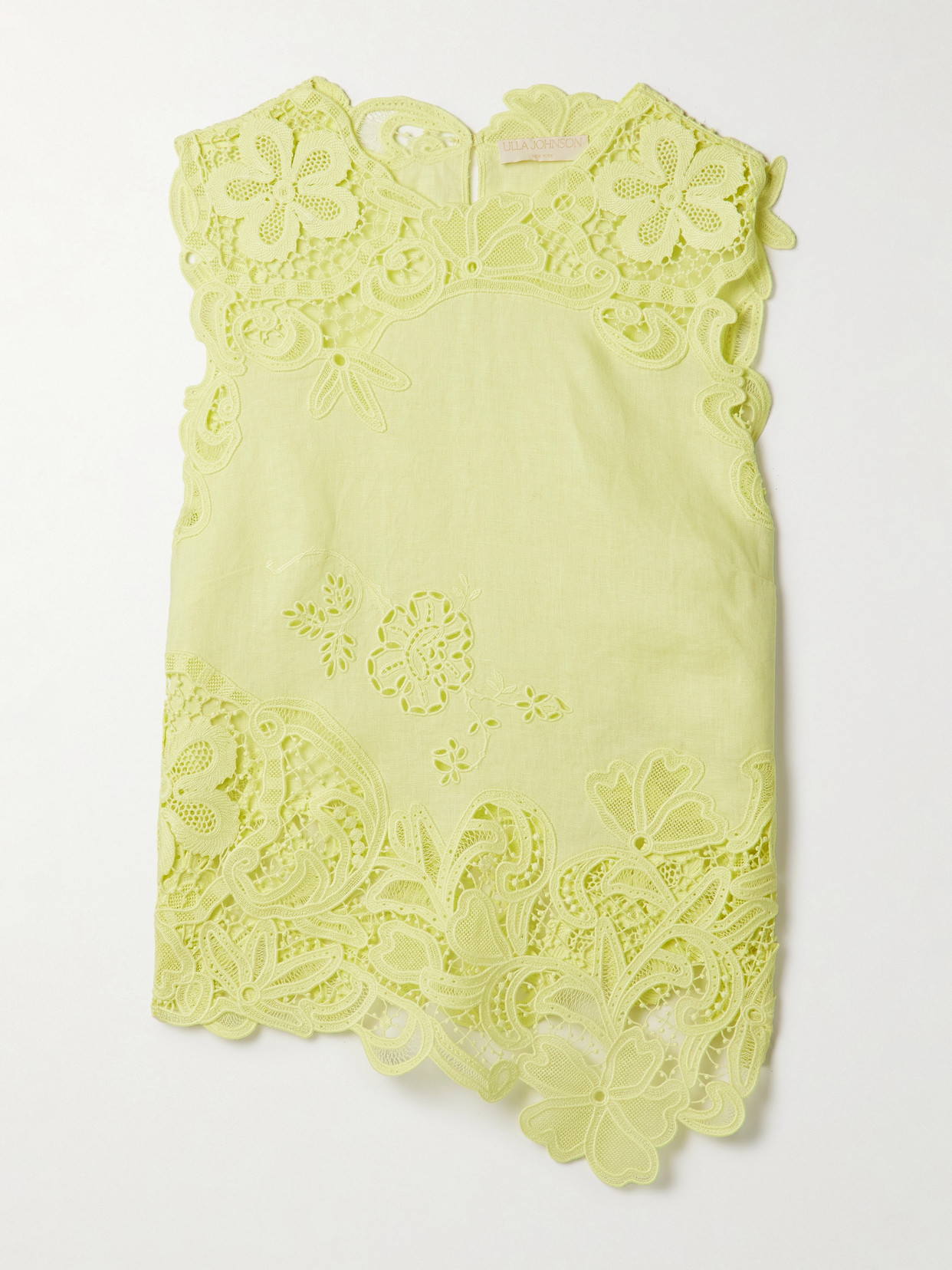 Ulla Johnson Marlis Guipure Lace-paneled Linen Top In Yellow