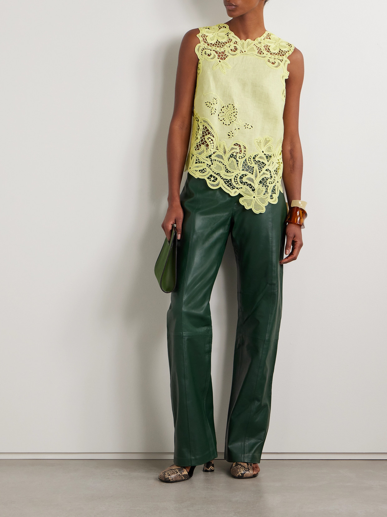 Ulla Johnson Marlis Guipure Lace-paneled Linen Top In Yellow